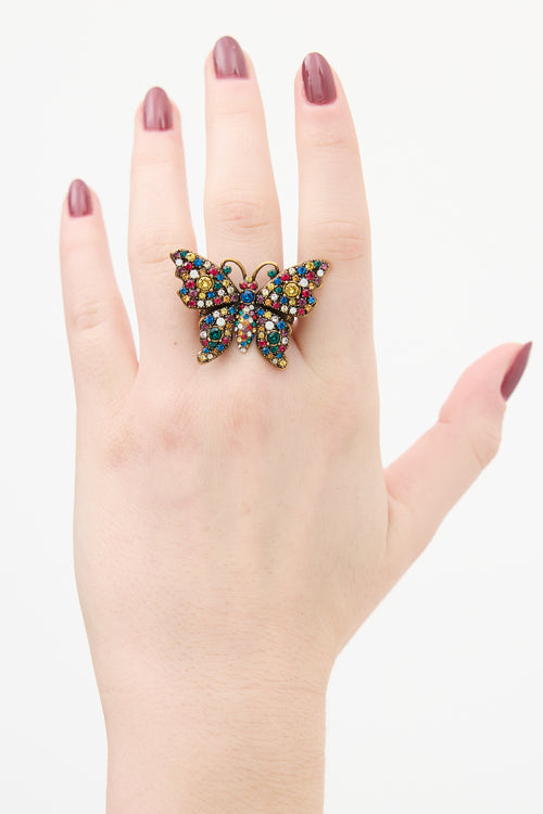 Gucci Gold 
Multicolour Crystal Butterfly Ring