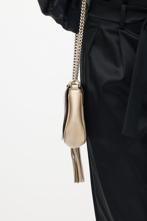 Gucci Pale Gold Metallic Leather Soho Disco Flap Bag