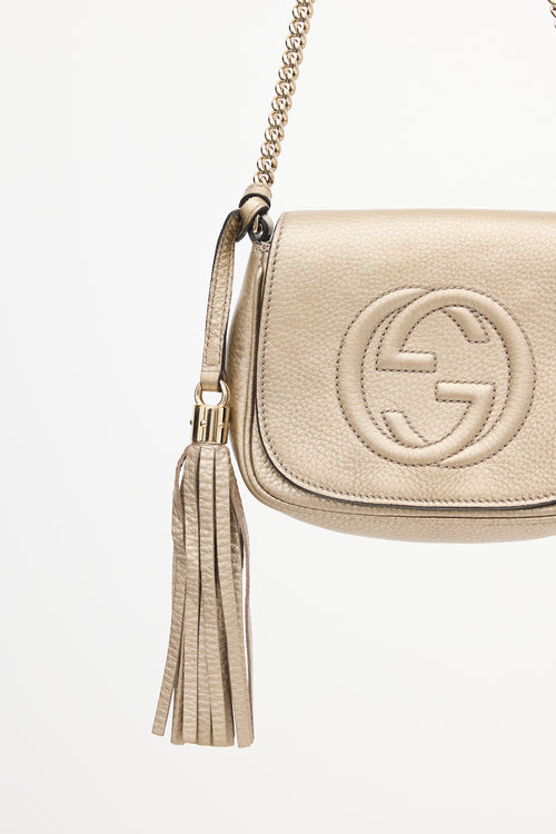 Gucci Pale Gold Metallic Leather Soho Disco Flap Bag