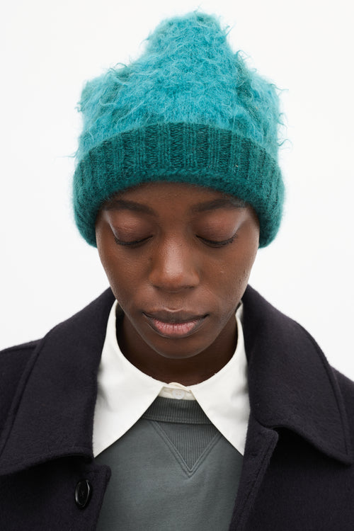 Gucci Green 
Teal Mohair GG Logo Beanie