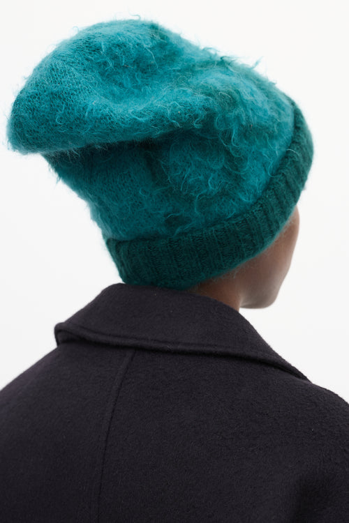 Gucci Green 
Teal Mohair GG Logo Beanie