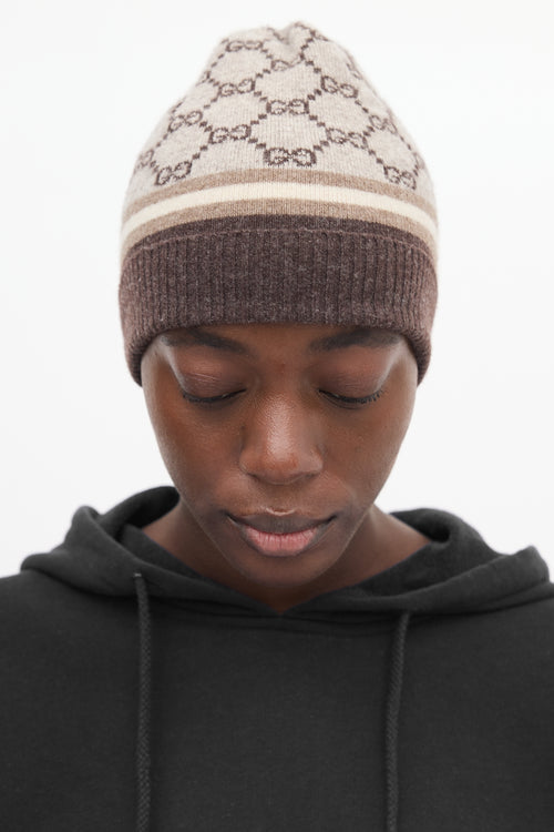 Gucci Beige 
Brown Wool 
Cashmere GG Beanie