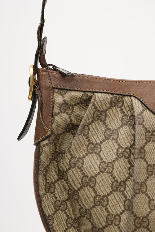 Gucci Vintage Brown Leather 
Canvas GG Crossbody Bag