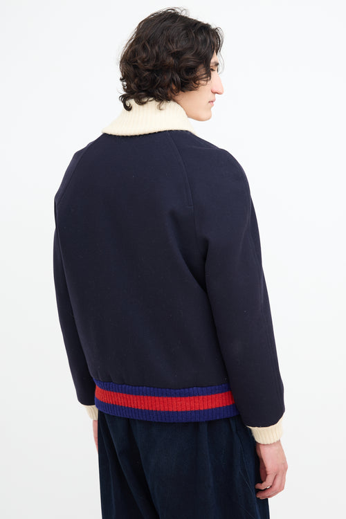 Gucci Navy Wool Padded Bomber Jacket