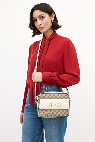 Gucci White Leather 
Beige Monogram Crossbody Bag