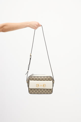 Gucci White Leather 
Beige Monogram Crossbody Bag