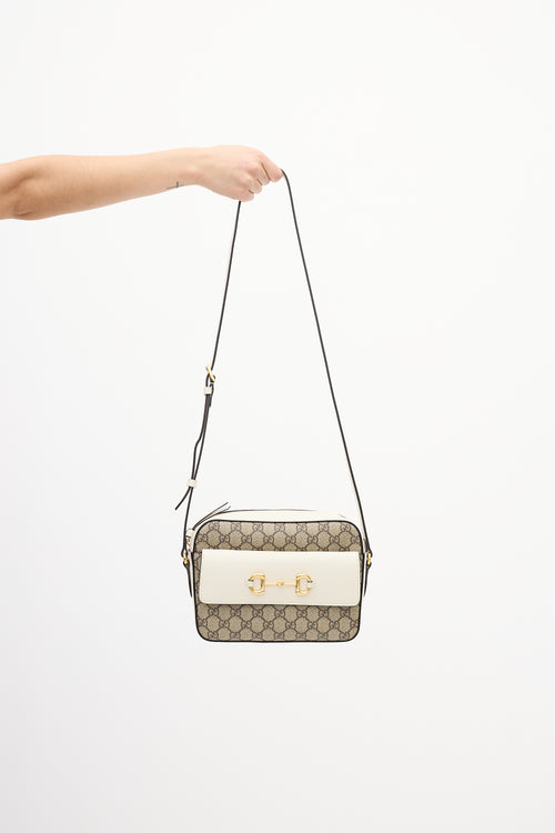 Gucci White Leather 
Beige Monogram Crossbody Bag