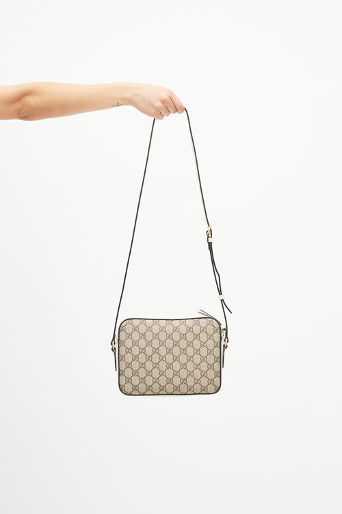 Gucci White Leather 
Beige Monogram Crossbody Bag