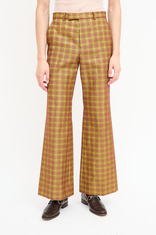 Gucci Brown 
Green Metallic Houndstooth Trouser