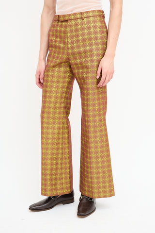 Gucci Brown 
Green Metallic Houndstooth Trouser