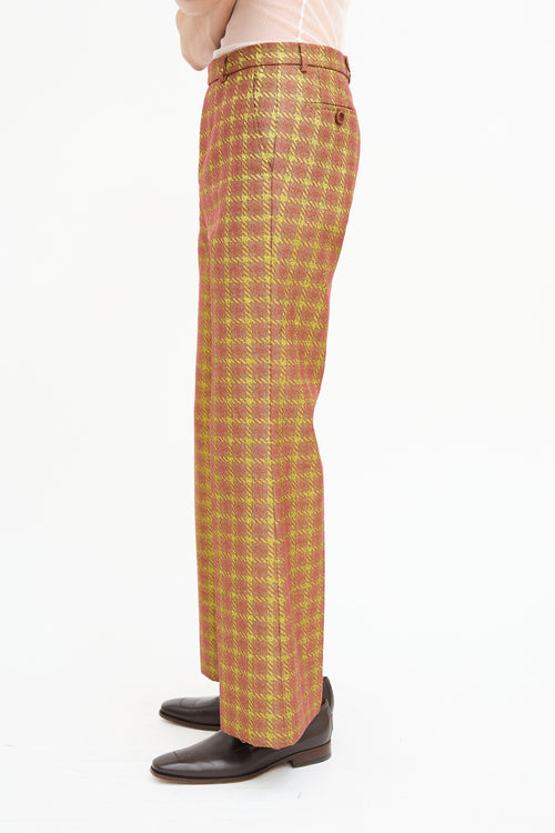 Gucci Brown 
Green Metallic Houndstooth Trouser