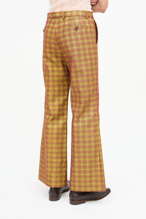 Gucci Brown 
Green Metallic Houndstooth Trouser