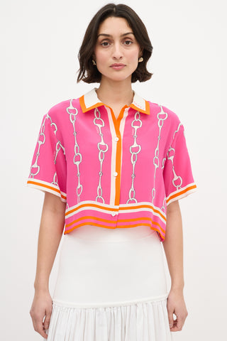 Gucci Pink 
Multi Silk Striped Print Shirt