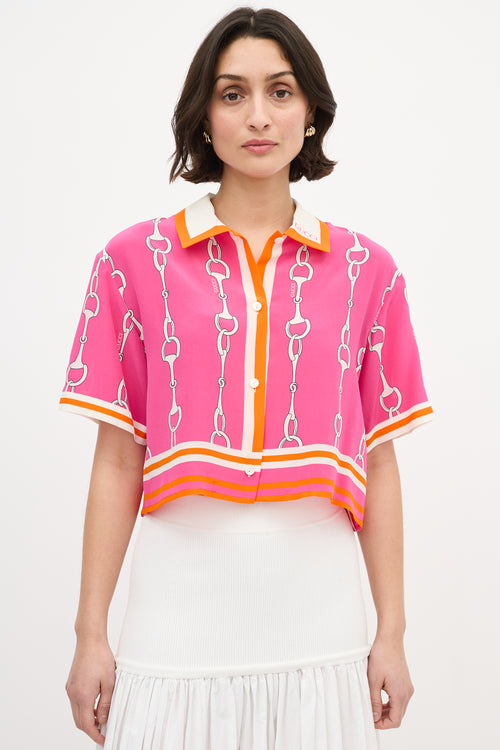 Gucci Pink 
Multi Silk Striped Print Shirt