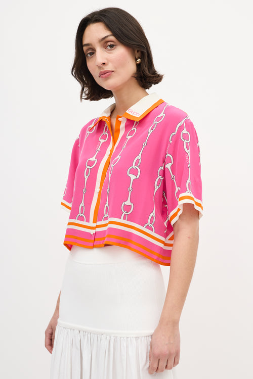 Gucci Pink 
Multi Silk Striped Print Shirt