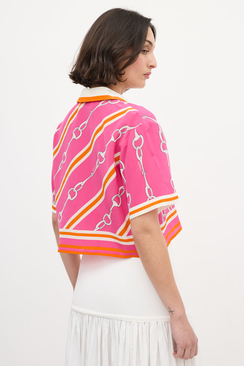 Gucci Pink 
Multi Silk Striped Print Shirt