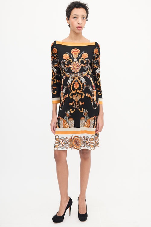 Gucci Black 
Orange Seashell Printed Dress