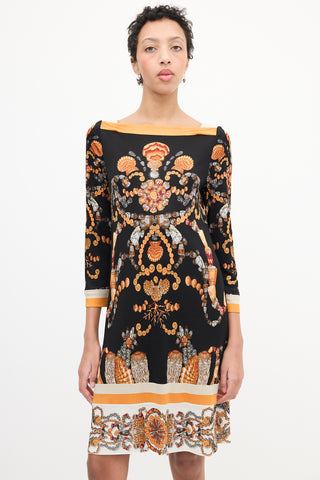 Gucci Black 
Orange Seashell Printed Dress