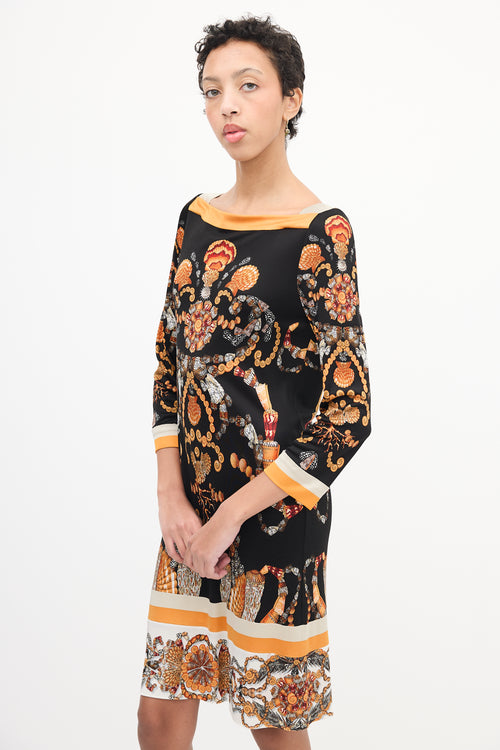 Gucci Black 
Orange Seashell Printed Dress