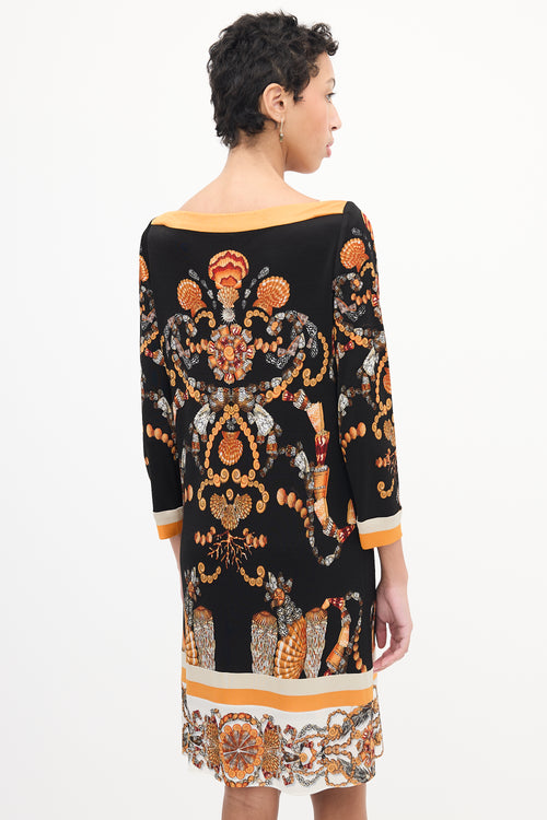 Gucci Black 
Orange Seashell Printed Dress