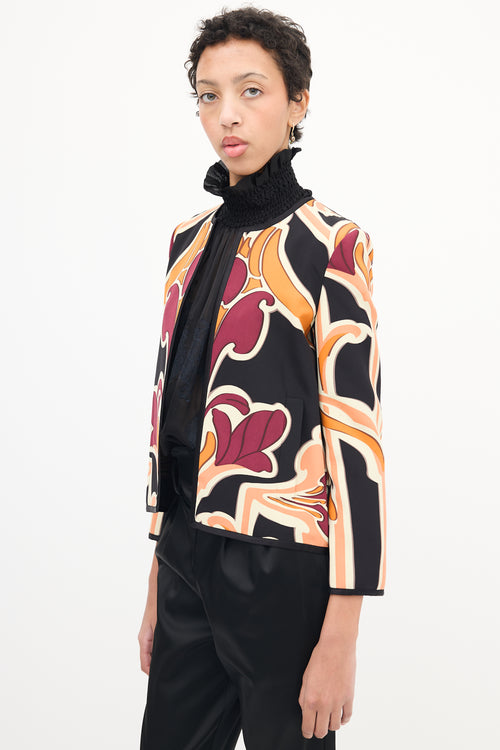 Gucci Black 
Multi Silk Floral Blazer