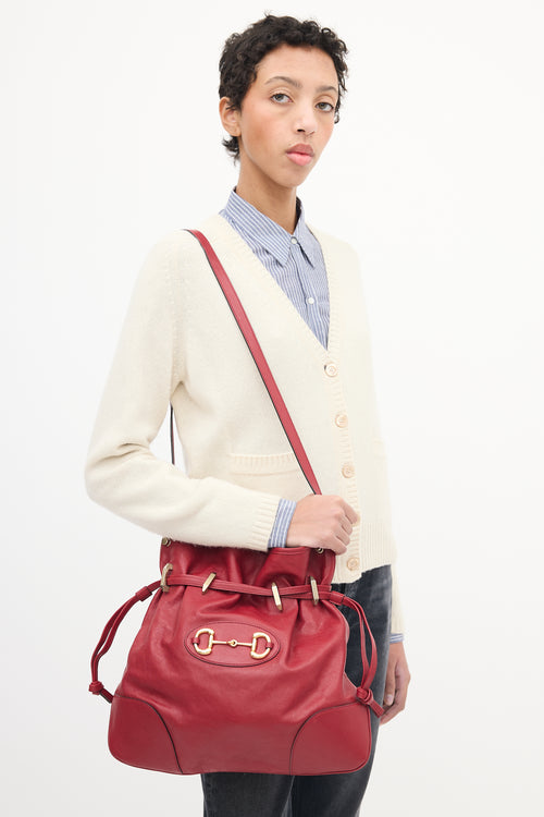 Gucci Red Leather Messenger Drawstring Bag