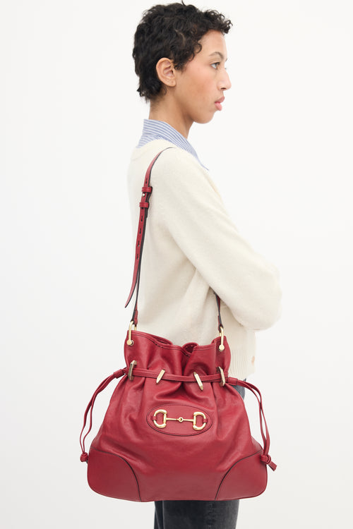 Gucci Red Leather Messenger Drawstring Bag