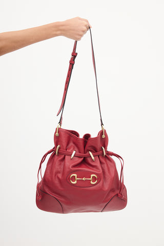 Gucci Red Leather Messenger Drawstring Bag