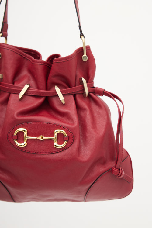 Gucci Red Leather Messenger Drawstring Bag