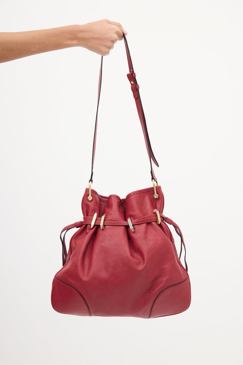 Gucci Red Leather Messenger Drawstring Bag