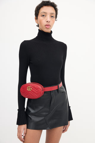 Gucci Red Leather Marmont GG Belt Bag