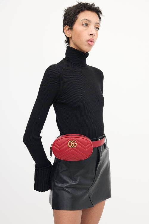 Gucci Red Leather Marmont GG Belt Bag