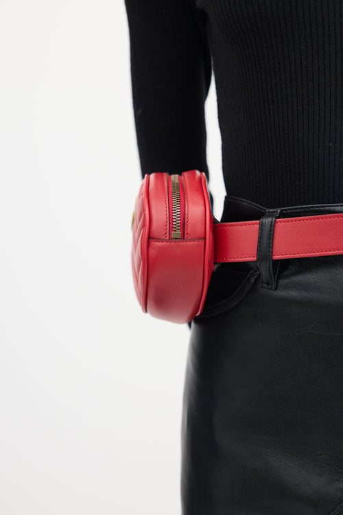 Gucci Red Leather Marmont GG Belt Bag