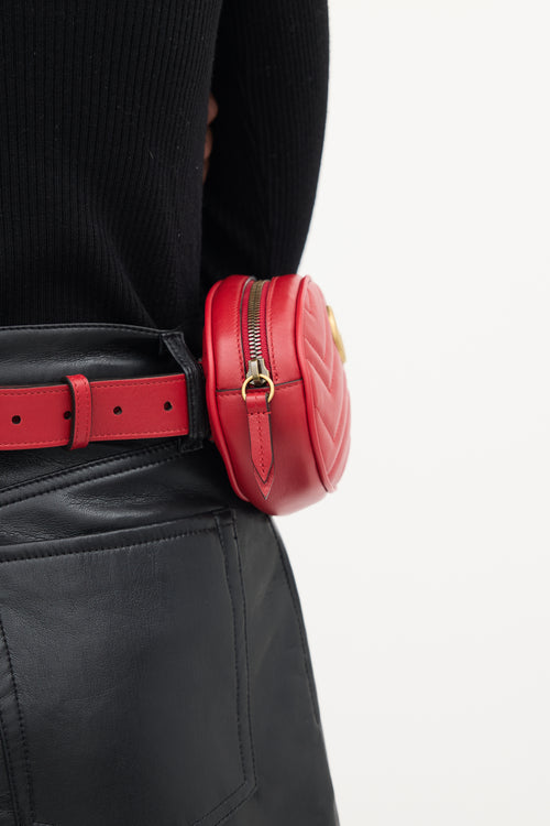 Gucci Red Leather Marmont GG Belt Bag