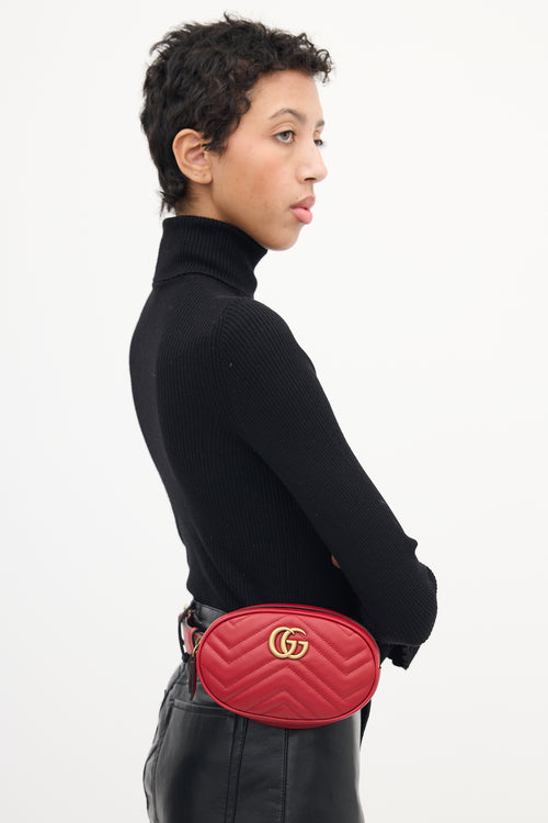 Gucci Red Leather Marmont GG Belt Bag