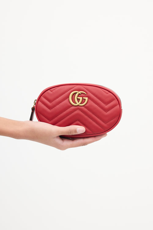 Gucci Red Leather Marmont GG Belt Bag