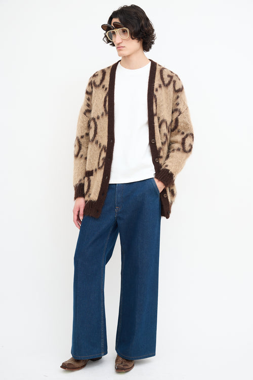 Gucci Brown Mohair Reversible Monogram Cardigan