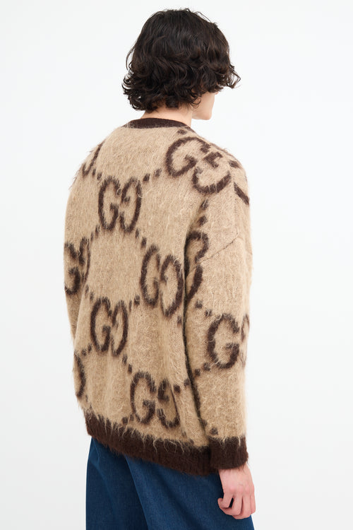 Gucci Brown Mohair Reversible Monogram Cardigan