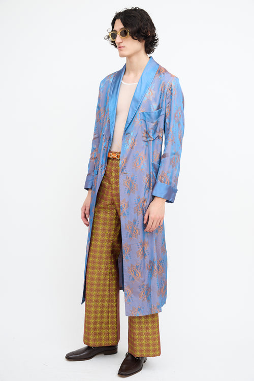 Gucci Resort 2019 Blue 
Orange Print Belted Cardigan