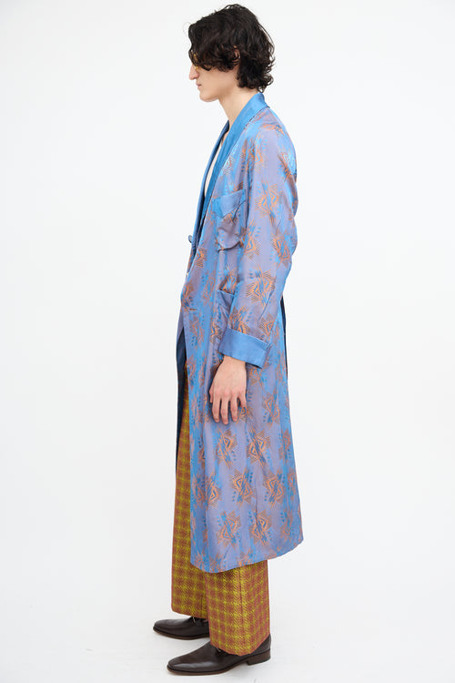 Gucci Resort 2019 Blue 
Orange Print Belted Cardigan