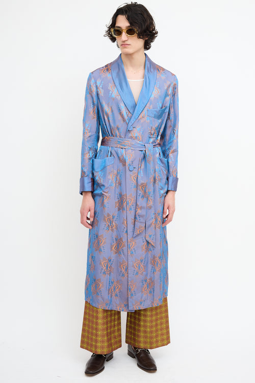 Gucci Resort 2019 Blue 
Orange Print Belted Cardigan