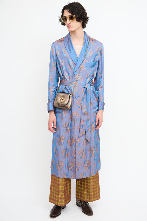 Gucci Resort 2019 Blue 
Orange Print Belted Cardigan