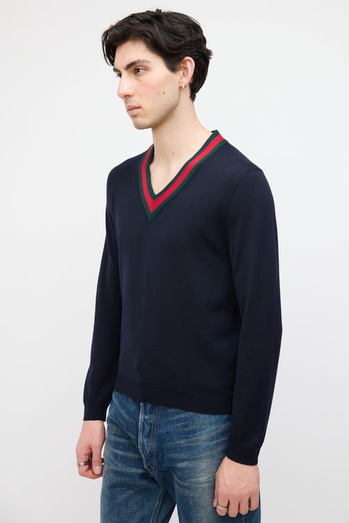 Gucci Navy Wool Web Trim Sweater