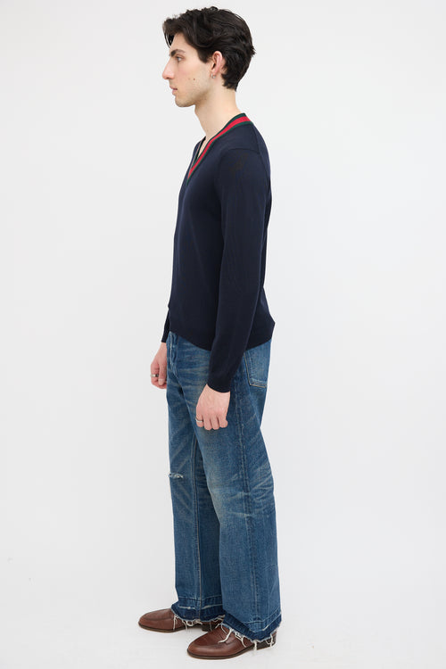 Gucci Navy Wool Web Trim Sweater