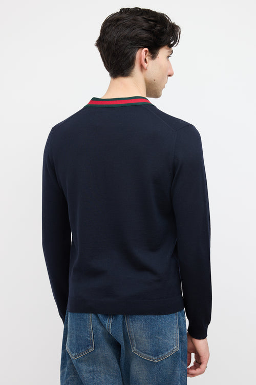 Gucci Navy Wool Web Trim Sweater