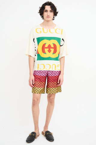 Gucci Cream 
Multi Logo Oversized Cropped T-Shirt