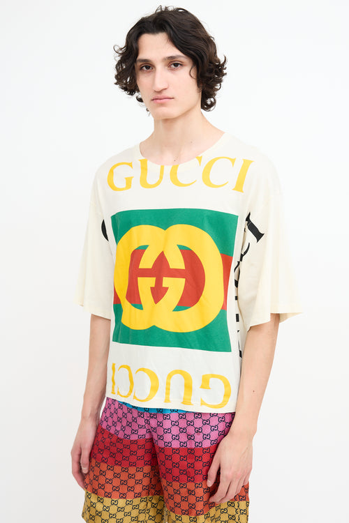 Gucci Cream 
Multi Logo Oversized Cropped T-Shirt