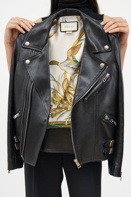 GucciBlack Leather Plonge Biker Jacket