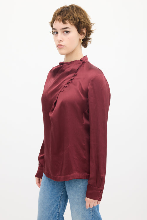 Gabriela Hearst Burgundy Silk Asymmetrical Top