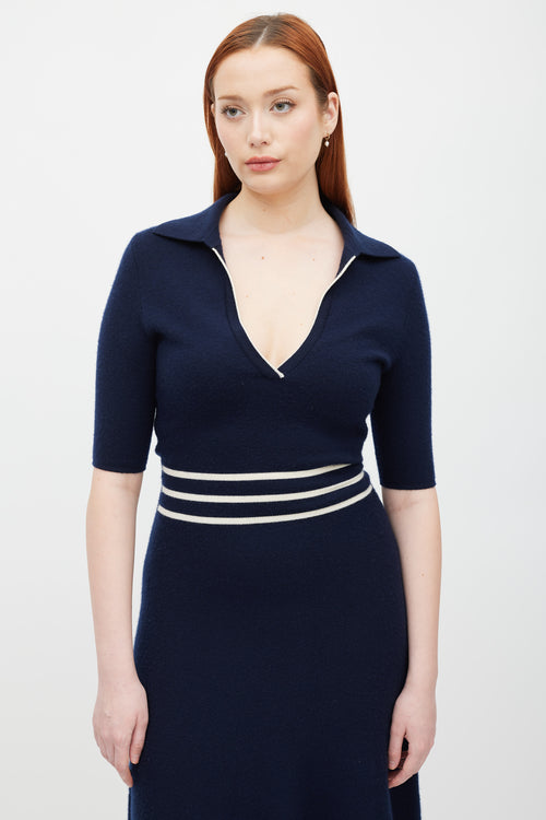 Navy 
White Stripe Knit Dress